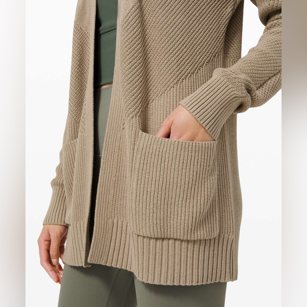 lululemon cotton knit textured wrap cardigan trench tan beige pima wool 6 small - Picture 2 of 11